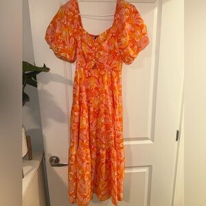 Orange puff sleeve dress